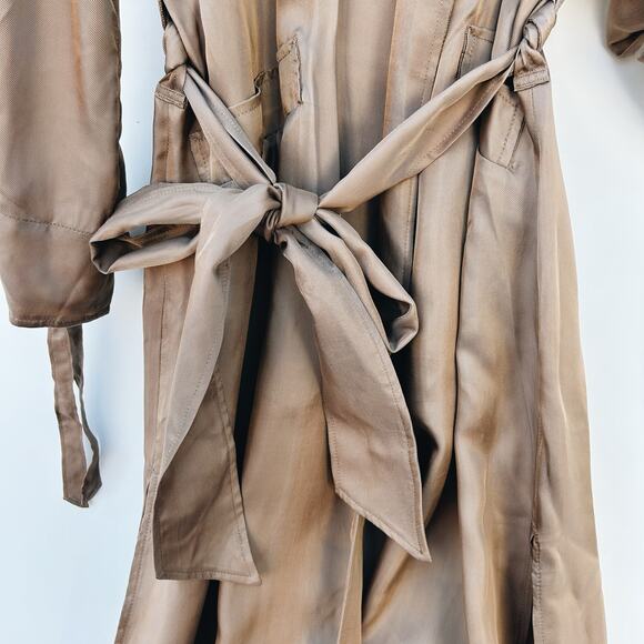 Cinq a Sept Aziza Duster Coat Silky Trech Long Tan Camel Jacket Satin XS Small - Picture 10 of 13